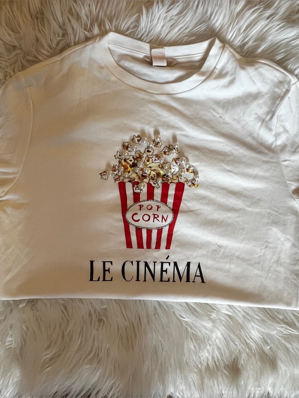 H&M Popcorn T-Shirt with Pearls - Size 4